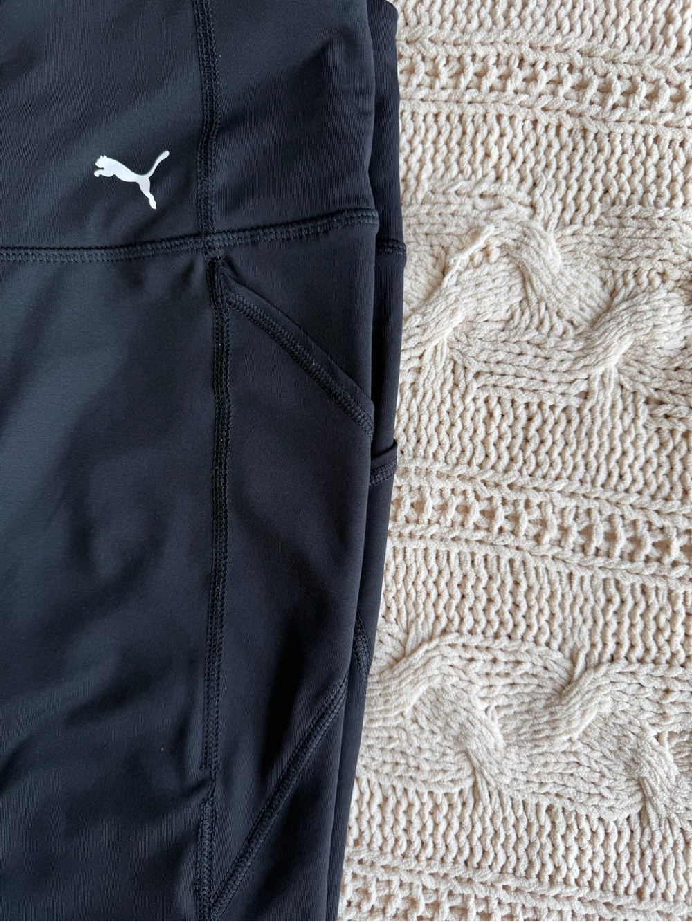 Puma Black womenโs Performance Leggings with White Logo
